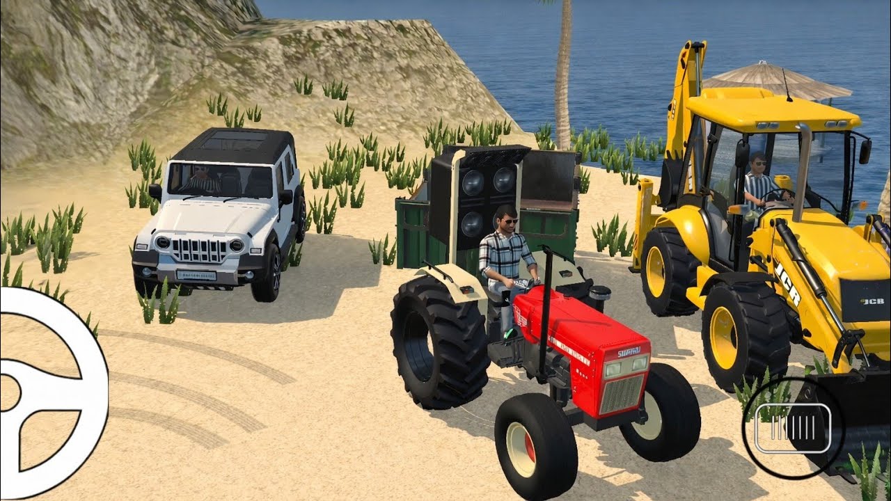Drive JCB Indian tractor and New Thar from stunt Truck in Game#jcb #truck #tractor #dumper #games 