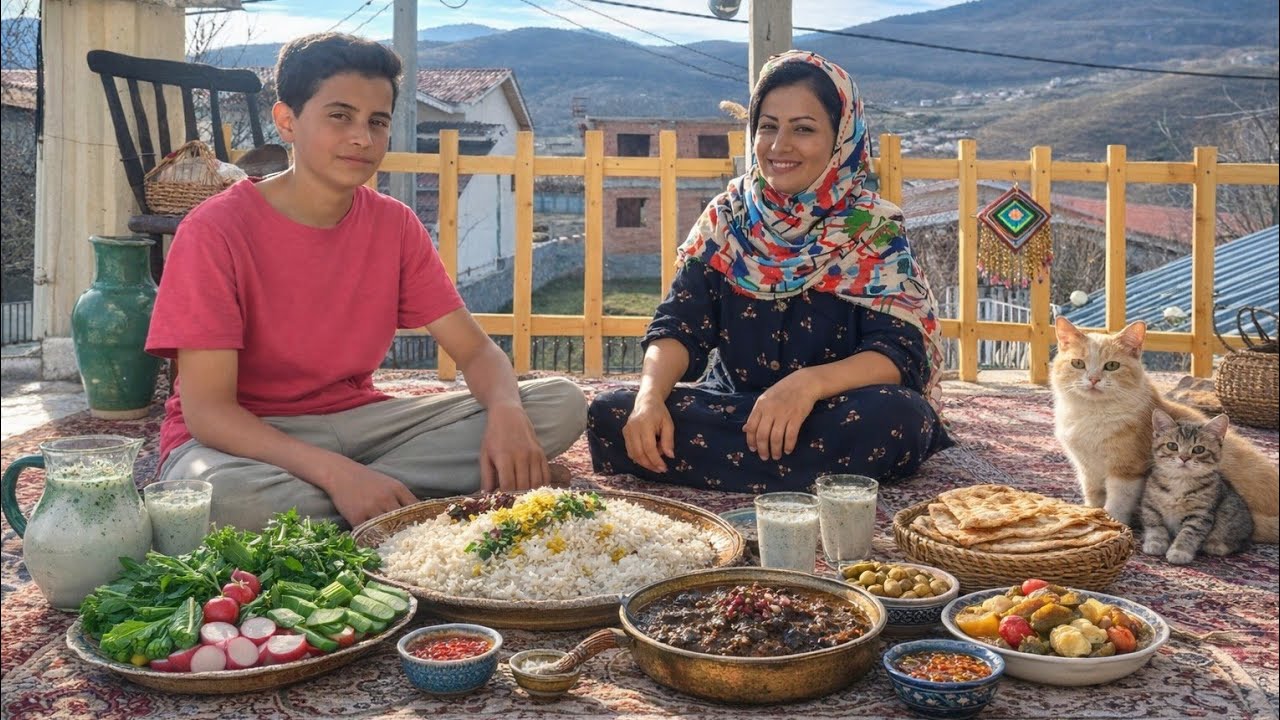 🏡“Homemade Northern Iranian Fesenjan 🍲 | Village Cooking in the Green Forests of Iran with My Son”🍗