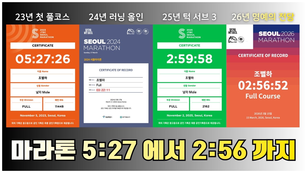풀코스 5시간 27분 에서 2시간 56분 서브 3 까지 - 26 동아 서울 마라톤 복기