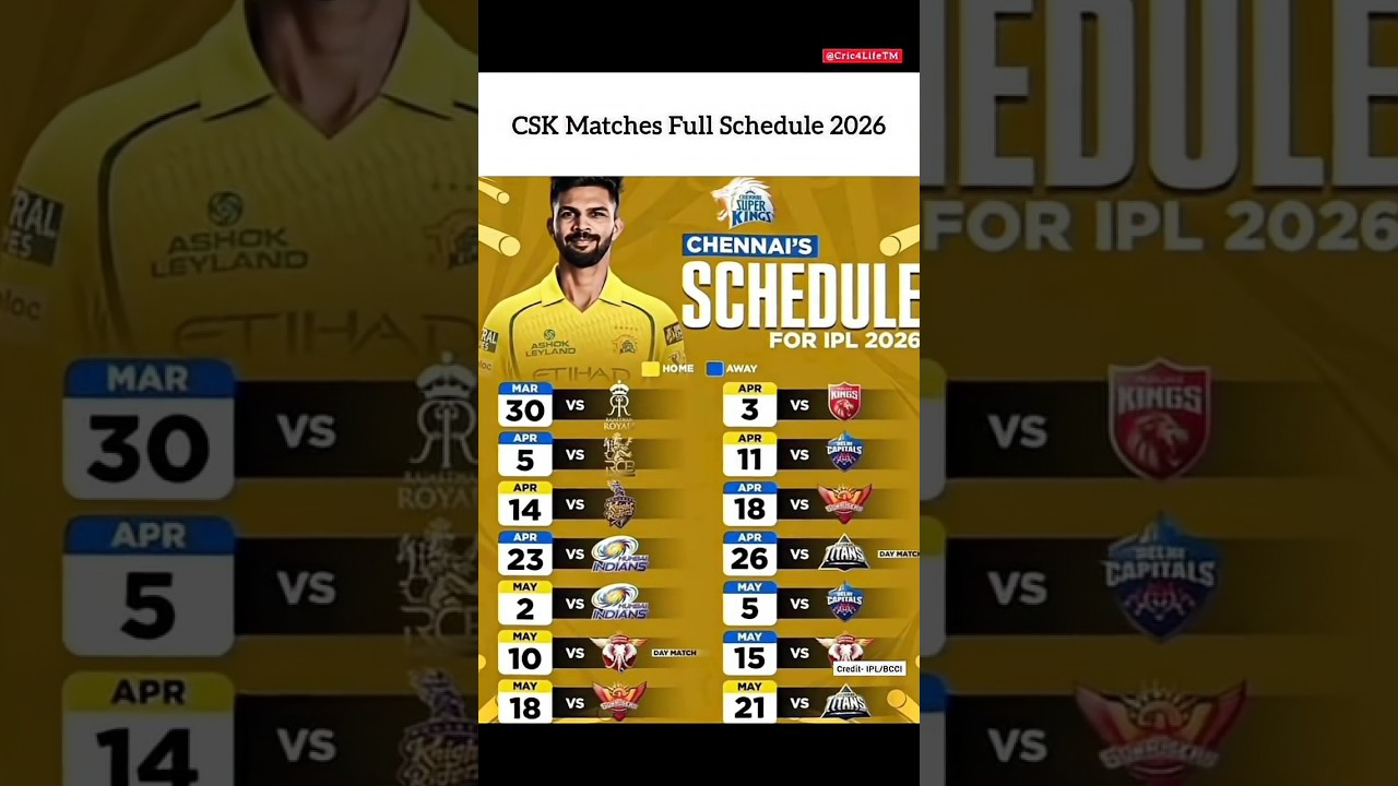 CSK IPL Schedule 2026 💛👑| IPL Fixtures 2026| IPL Schedule 2026|#hoyoverse #typography  #ipl2026 #csk