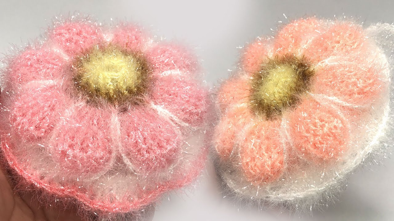 [코바늘뜨개crochet] 빅플라워 단면 수세미 뜨기  Big Flower Crochet