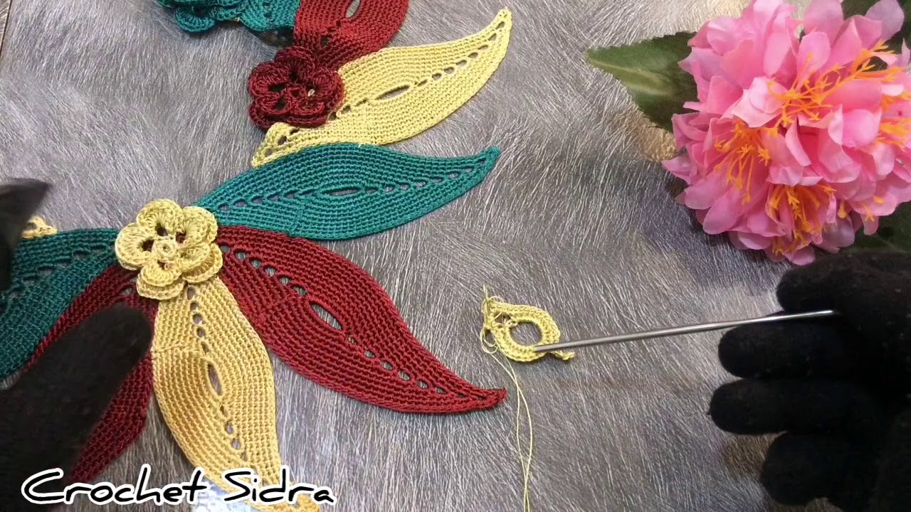 صدر ريشة الأمامية والخلفية مع طريقة إلصاق ريشات Crochet Sidra