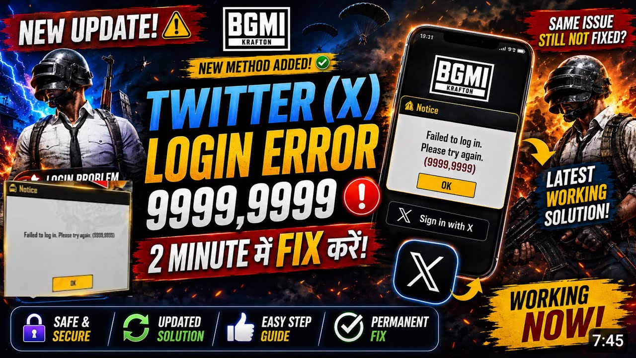 ❤️&zwj;🔥BGMI Twitter/X Login Error 9999,9999 FIX (2026)-NEW WORKING tricks #ZallYT