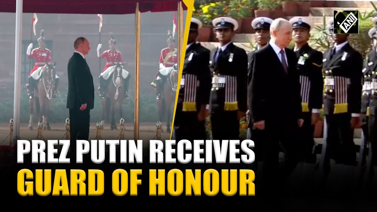 Russian President Vladimir Putin receives Tri-services Guard of Honour at Rashtrapati Bhavan