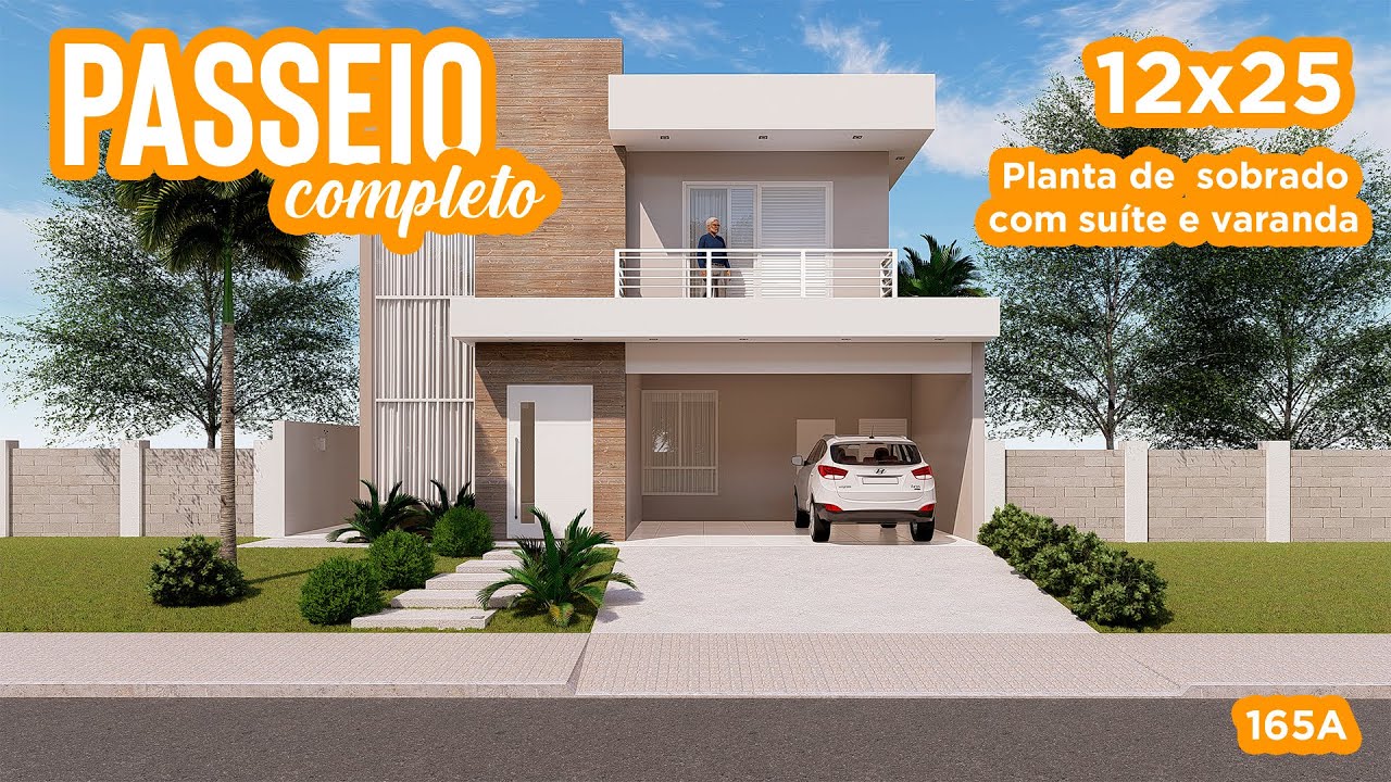 165A | Casa 12x25 | Planta de sobrado com suíte e varanda