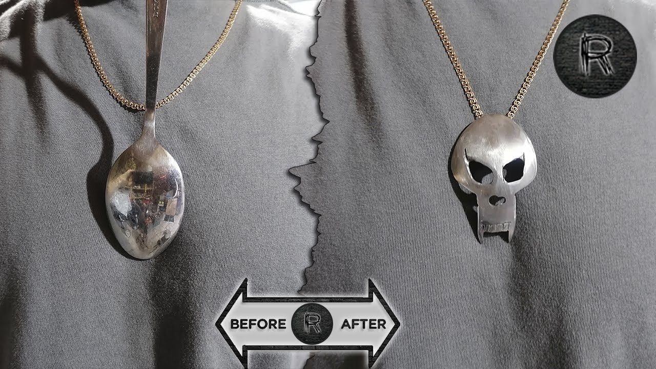 A skull-shaped pendant made of an ordinary spoon