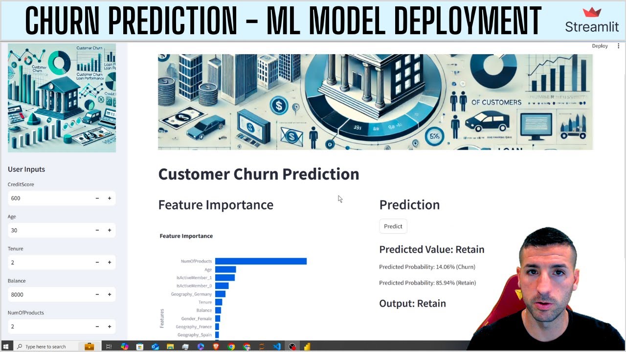 Streamlit App for Predicting Customer Churn | Live Predictions with Pretrained Python ML Model