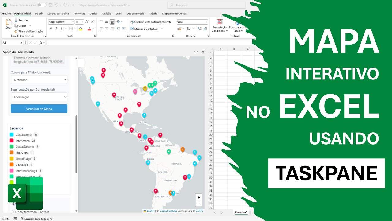 Mapa no Excel com Dados de Coordenadas: Mapeamento de áreas com TaskPane