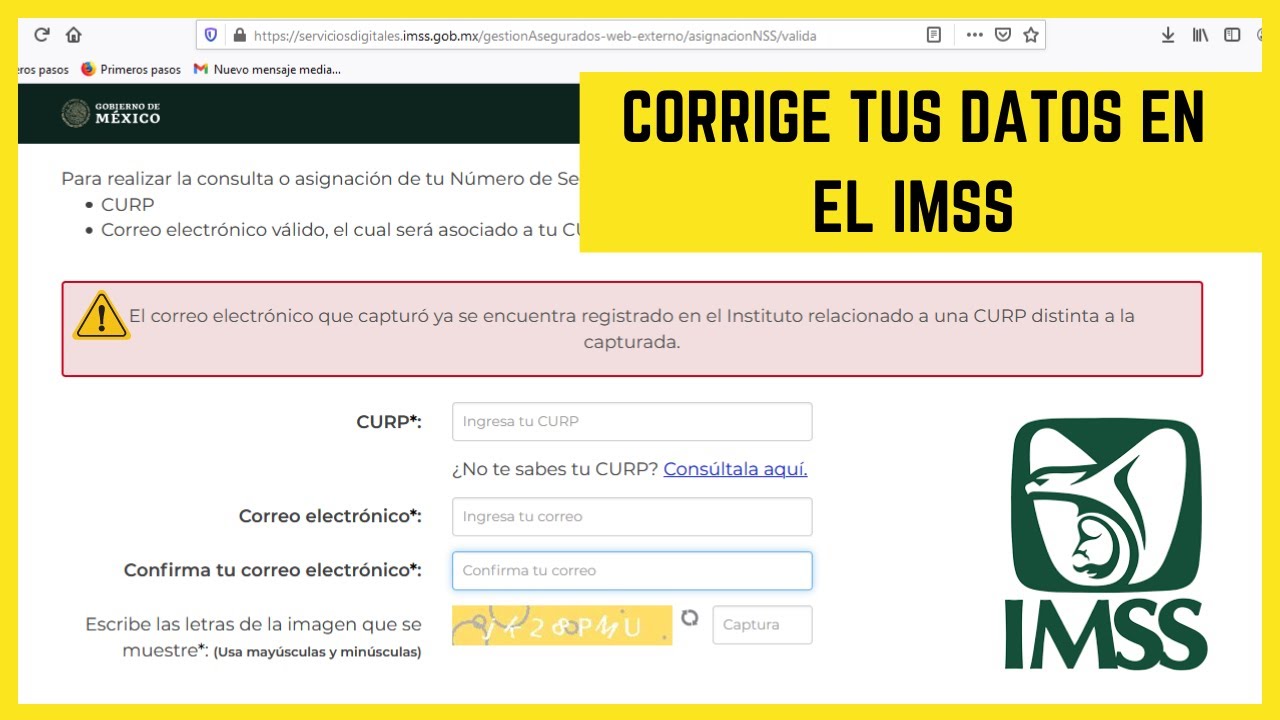 El correo electr&oacute;nico que captur&oacute; ya se encuentra registrado | CORR&Iacute;GE tus DATOS en el IMSS AS&Iacute; ✅📄