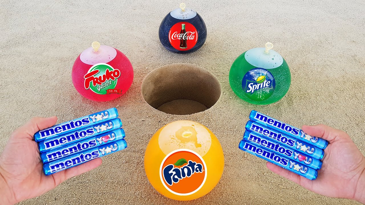Experiment !! BALLOONS VS Coca Cola, Fanta, Sprite, Fruko and Mentos Underground