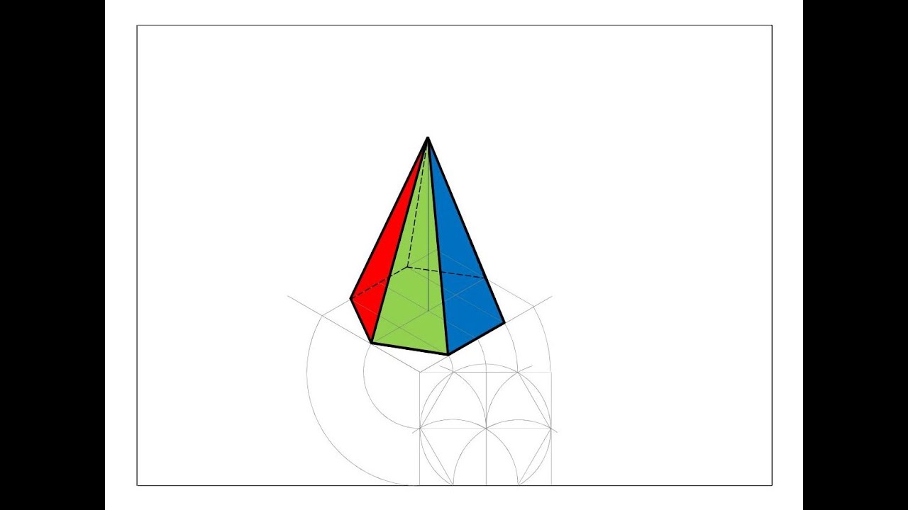 Assonometria isometrica della piramide a base esagonale