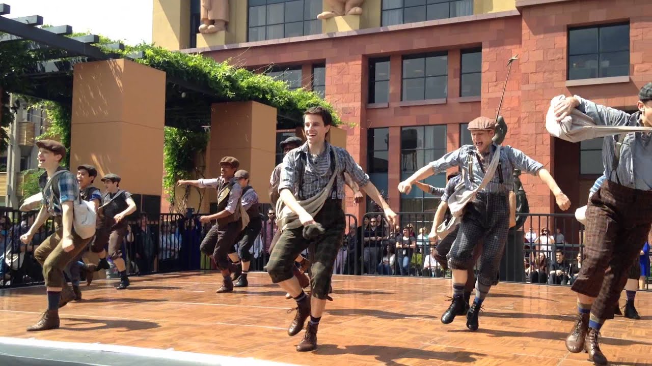 Cast of NEWSIES performed at the Walt Disney Studio lot