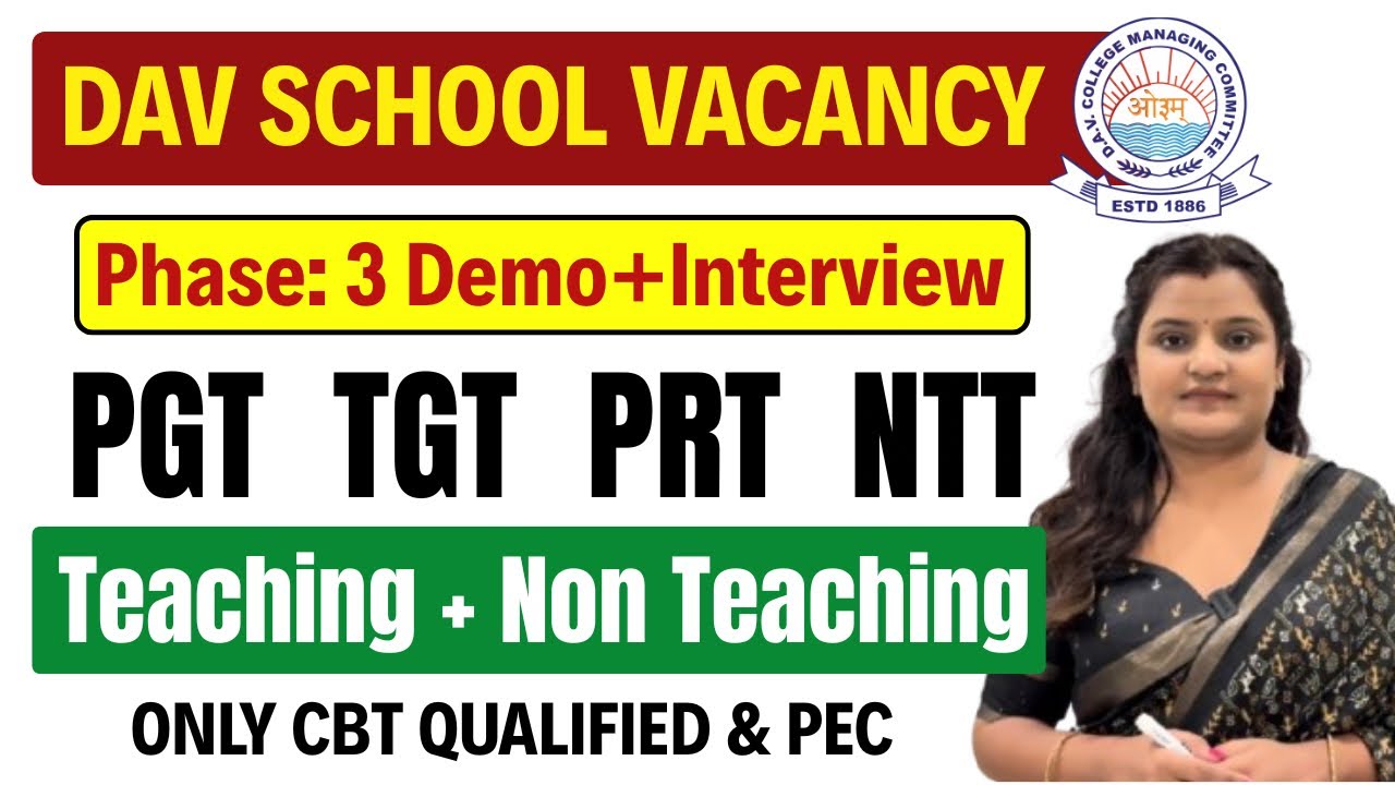 DAV School Vacancy 2026: PGT TGT PRT NTT & Non-Teaching Posts 