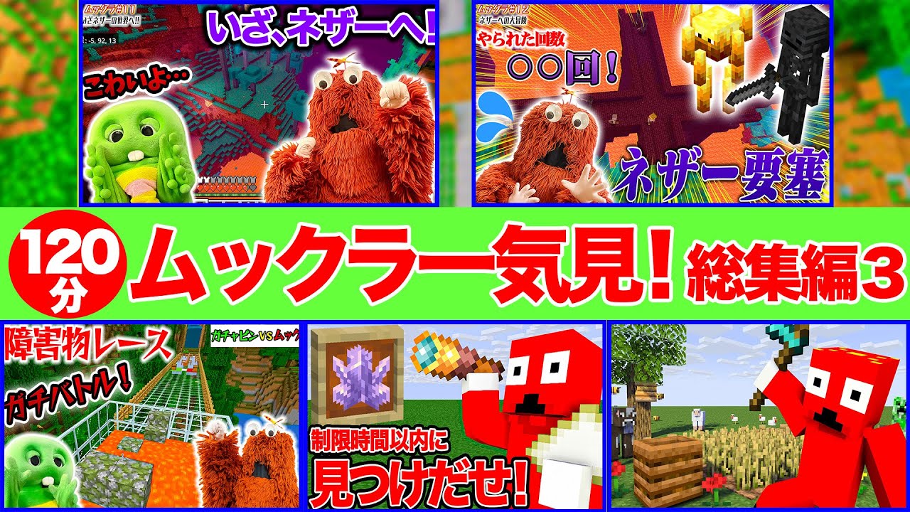 【ムックラ総集編３】ネザー探検・宝探し企画・障害物レースでガチャピンと対決！マイクラを色んな楽しみ方をしているムックの様子をご覧ください！【ムックラ】#ムックラ #マイクラ #総集編 #ゲーム実況