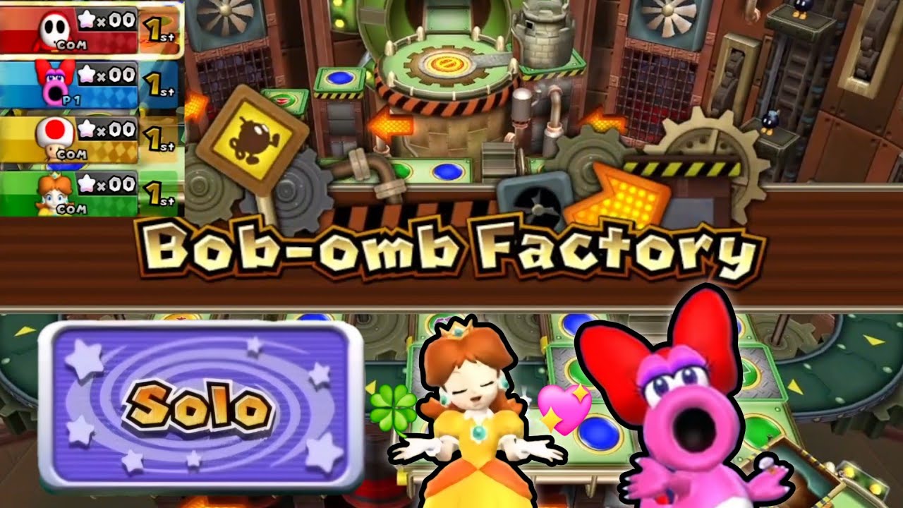 Mario Party 9 - Birdo vs Shy Guy vs Daisy vs Toad in Bo-Bomb Factory (Solo Mode)