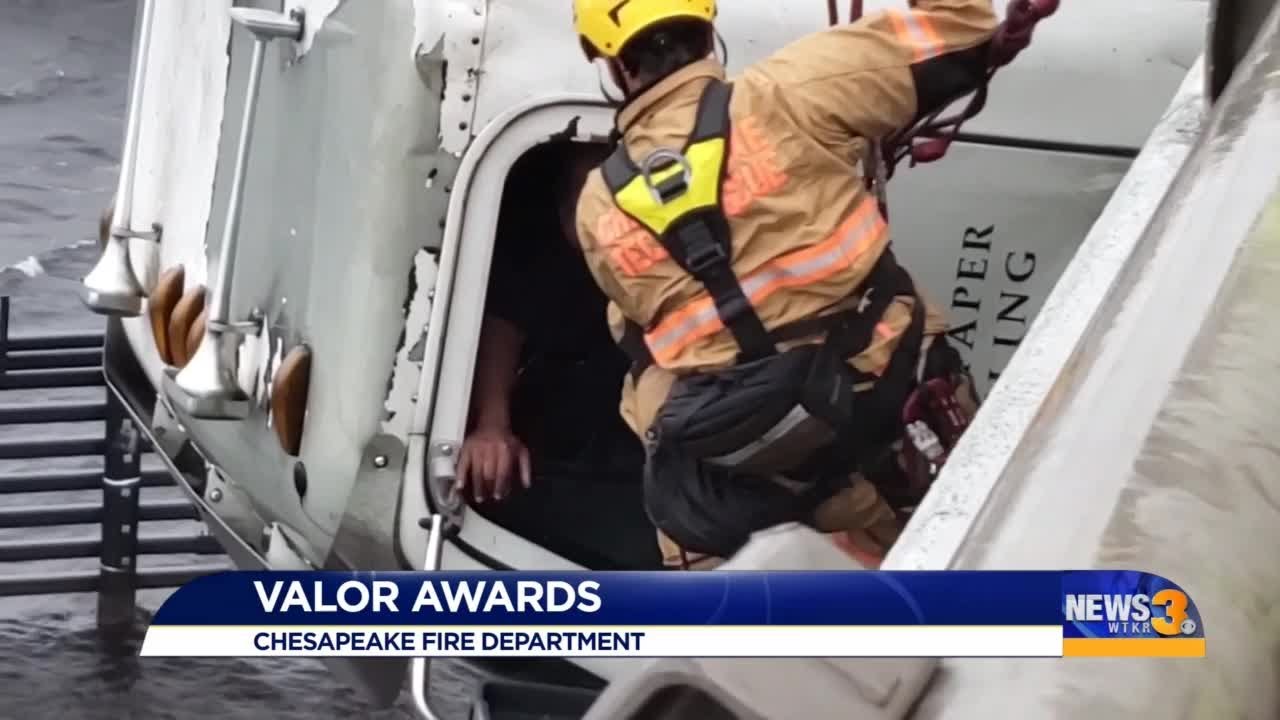 Chesapeake Firefighter, EMT awarded for saving life of truck driver dangling off bridge
