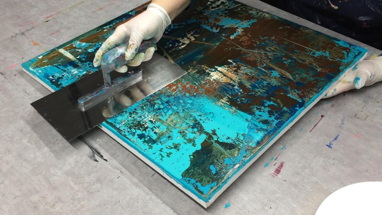 Rakeltechnik nach Gerhard Richter | abstrakte Acrylmalerei mit Rost und Patina auf einer Leinwand