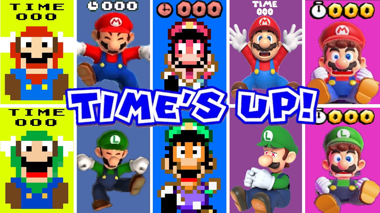 Evolution of Mario And Luigi Dying time's up, losing in Mario Games And Fan Mod Games (1985-2024)