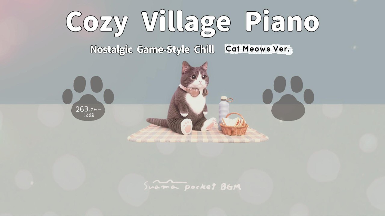【あつ森風×チルピアノ×猫】Cozy Village Piano ｜ Cat Meows Ver.｜1 Hour BGM ｜ Nostalgic Game-Style Chill ｜
