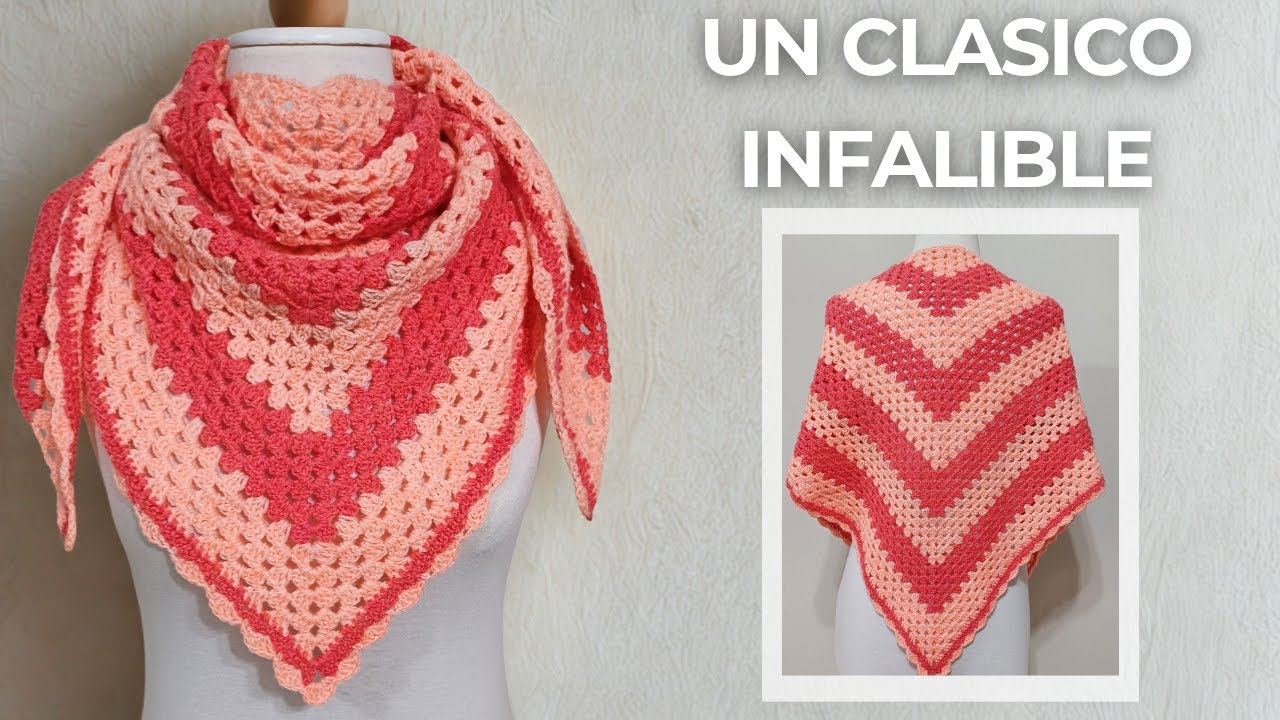 Chal/bufanda triangular a crochet SÚPER FÁCIL en punto granny