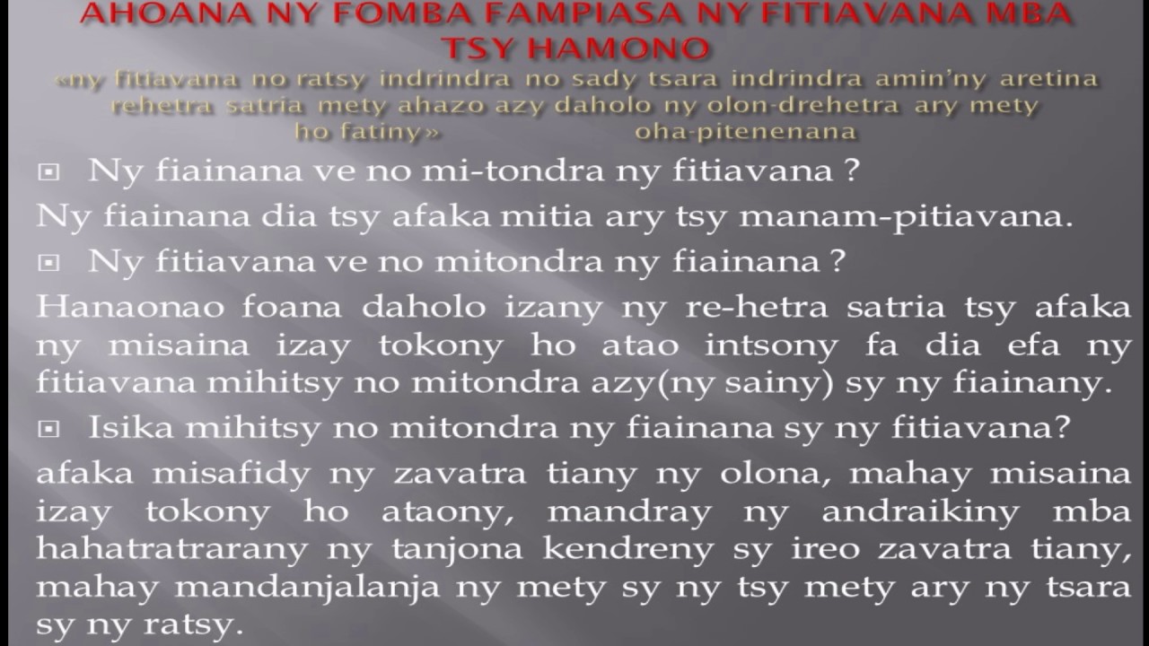 Tsiambaratelon'ny fahombiazana (IREO FOMBA FIANARANA MAHOMBY SY NY HERIN'NY FITIAVANA)