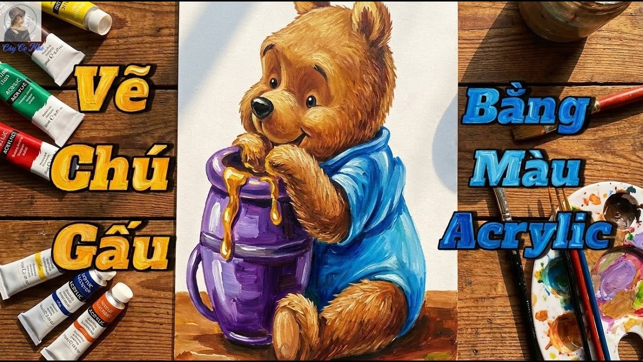 Vẽ Chú Gấu Đáng Yêu Bằng Màu Acrylic | Tranh Đẹp Cho Bé