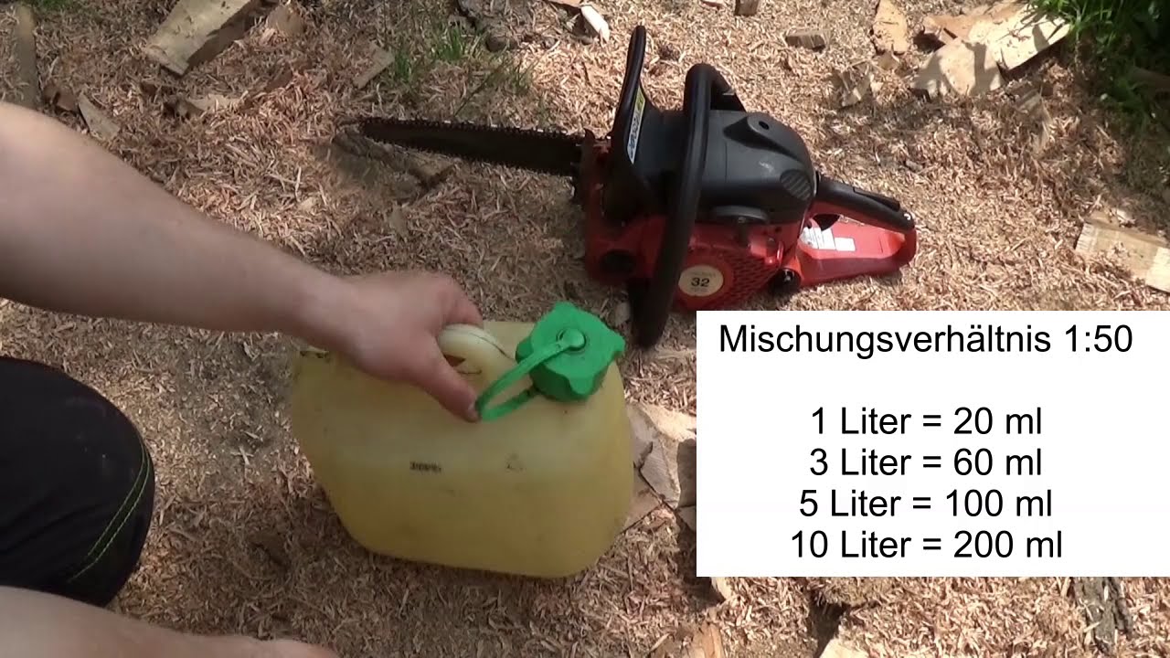 Benzin mischen 1 zu 50 f&uuml;r die Kettens&auml;ge