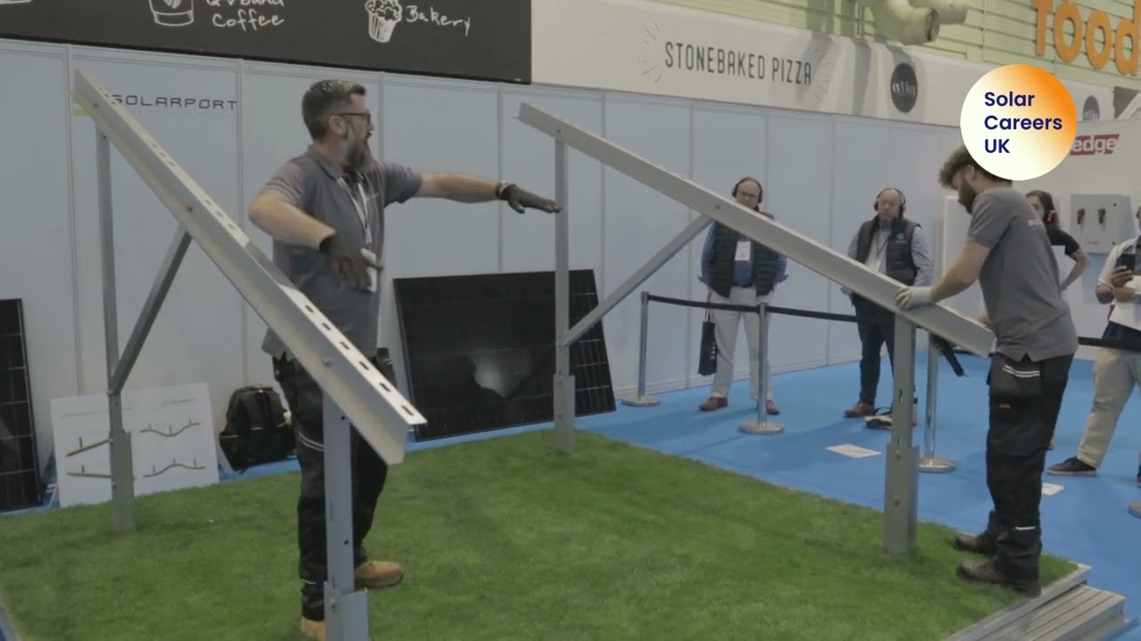 Watch a ground mount installer demonstration of SolarPorts 2-in portrait system for solar energy.