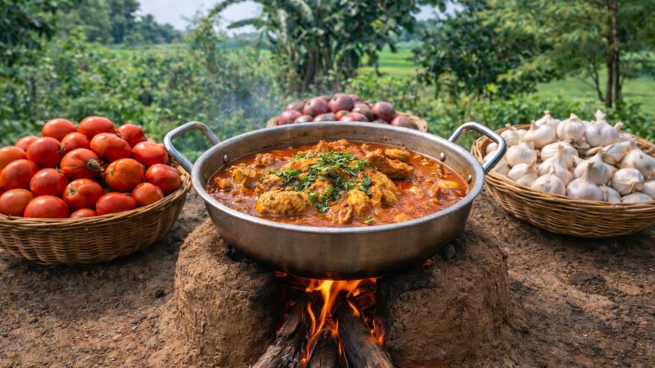 Chiken gravy, cooking in village 