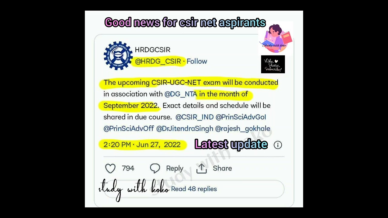 #2022(CSIR-UGC-NET exam in September)#latestnews#csir#csirnet#csirugcnet#shorts#shots #studywithkoko