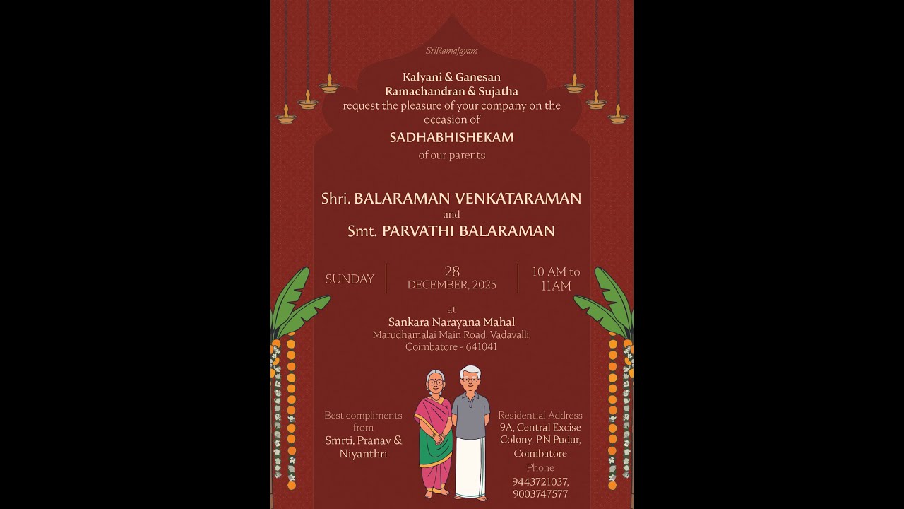 Sadhabhishekam - Shri. Balaraman and Smt. Parvathi. // 28.12.2025