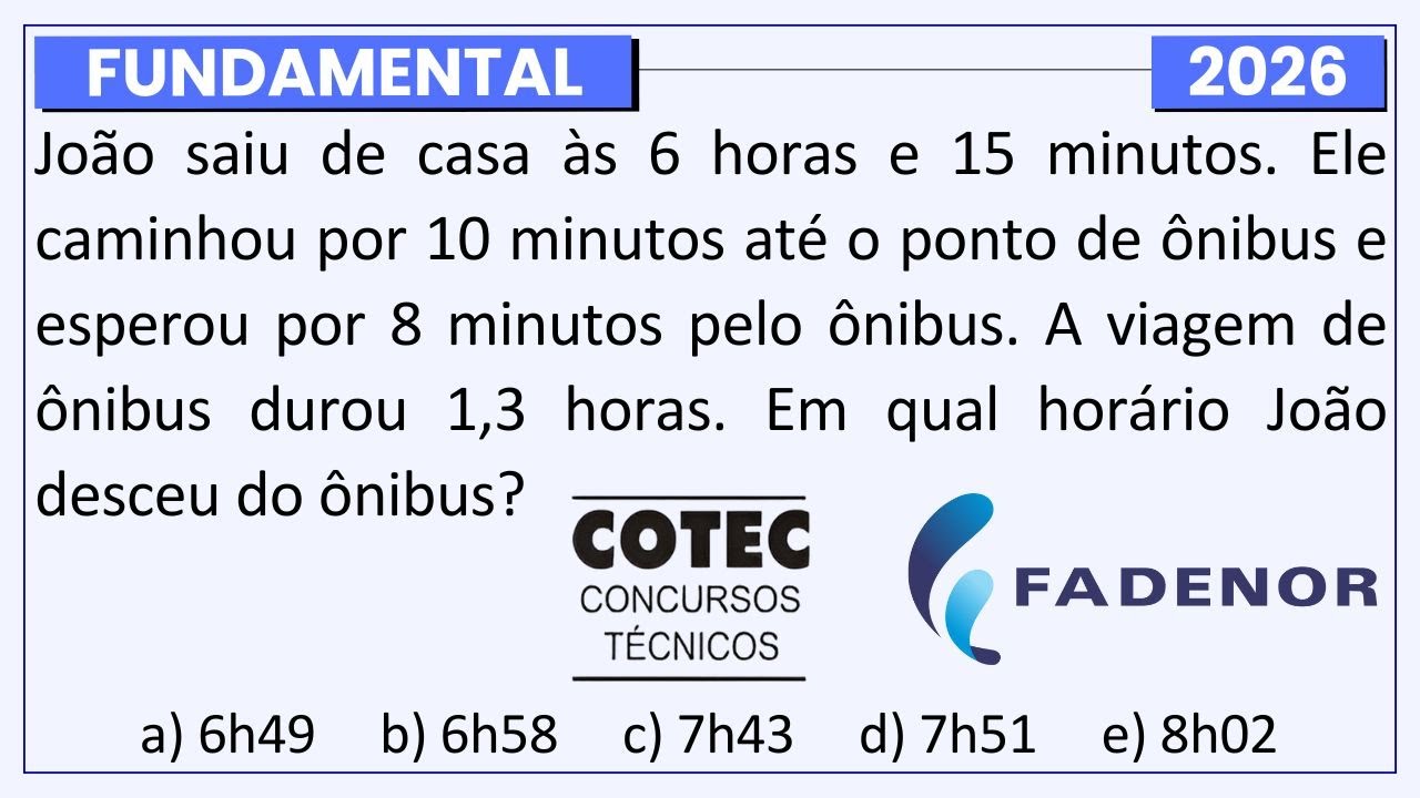 Resolva MATEMÁTICA BÁSICA na Prova da Banca COTEC FADENOR