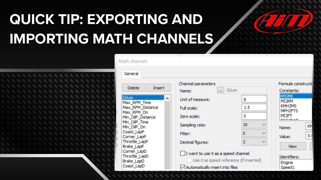 AiM Race Studio Analysis - Quick Tip - Math Channels (Import & Export)