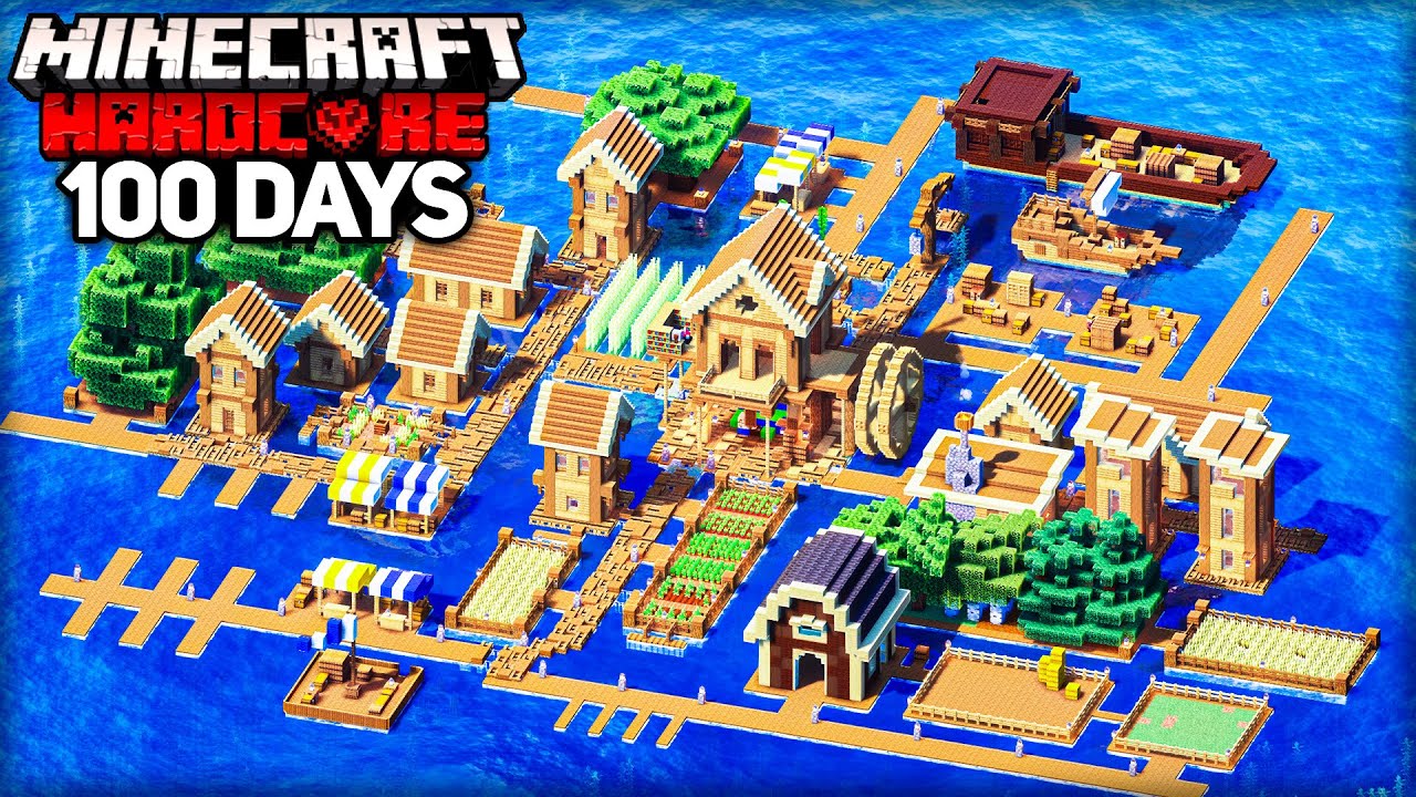 I Survived 100 Days Building an OCEAN VILLAGE in Minecraft Hardcore