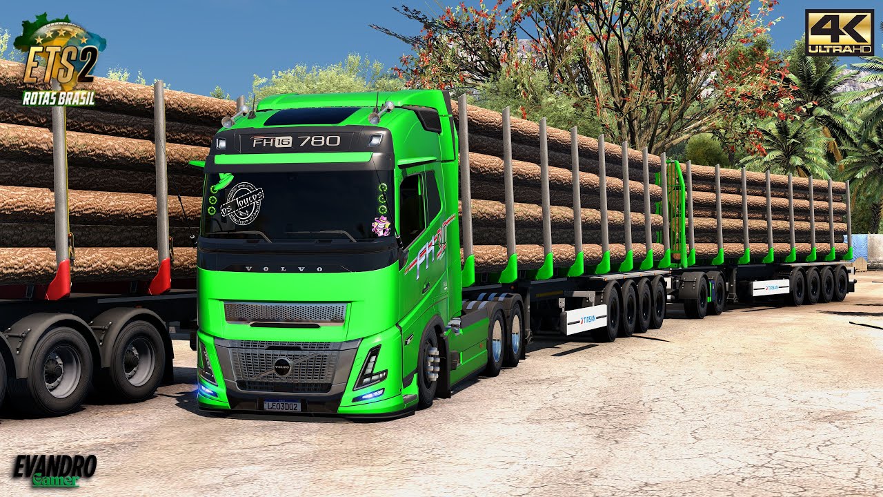 Pressão no Volvo 780XL Aero 13 Eixos Rodotrem Florestal (38 t) Troncos Ets2 1.56
