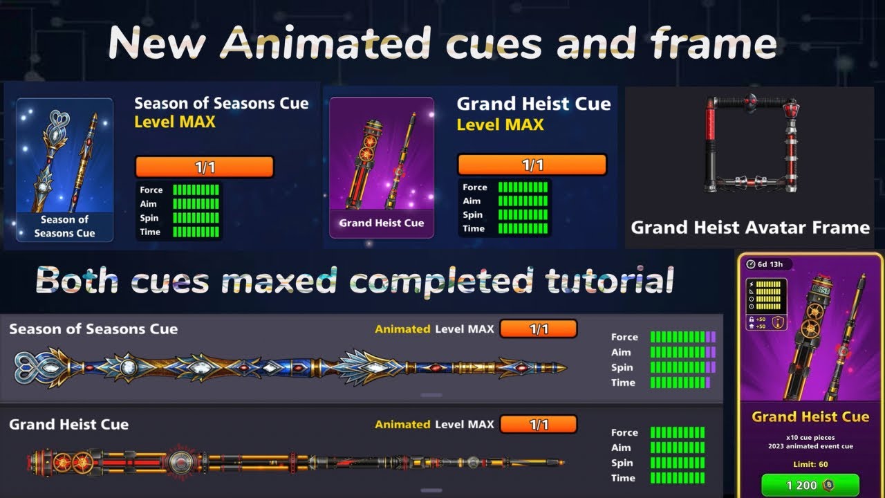 Season of Seasons and Grand Heist Cues maxed in 8 ball pool | #8ballpool #8ballpoolgame #gaming 