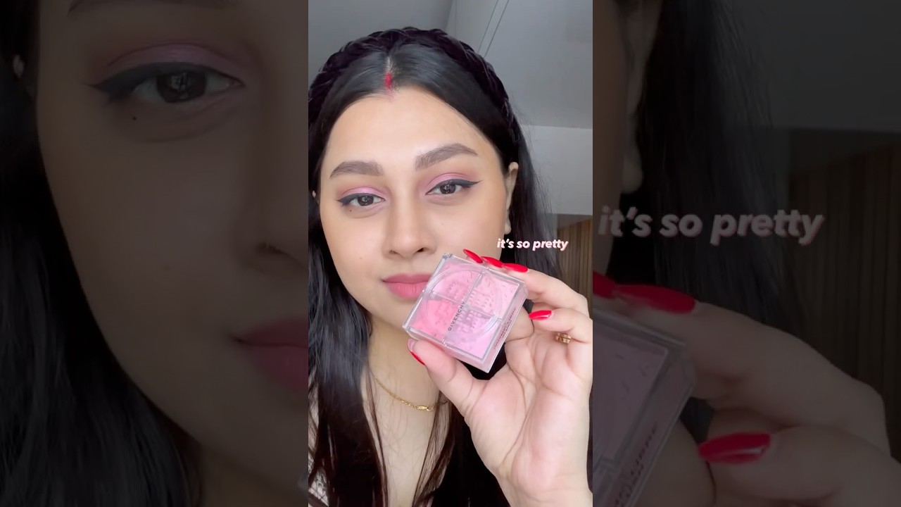 Trying the Viral Givenchy Prisme Libre Blush-02Taffetas Rose Swatch-loose powder blush #viralbeauty