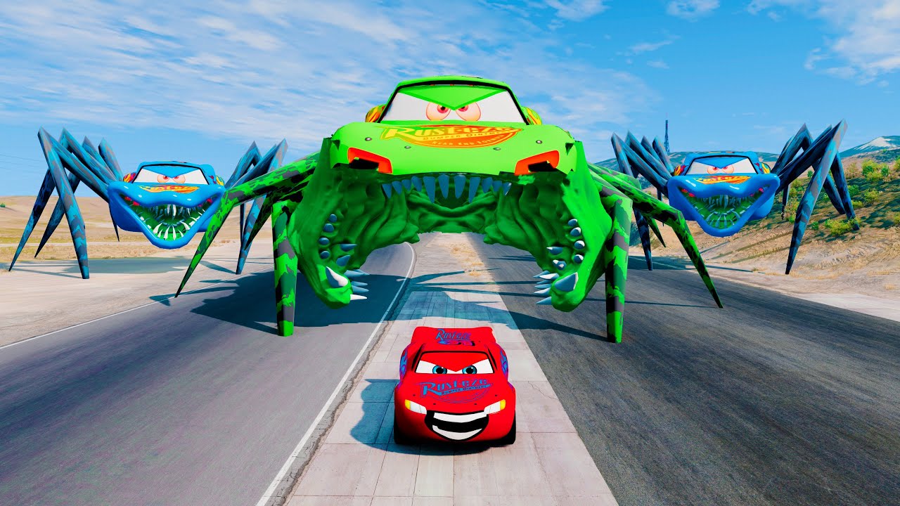Unstoppable Lightning McQueen Faces Crazy Spider-Legged Car Monsters in BeamNG.Drive! | Epic Escape