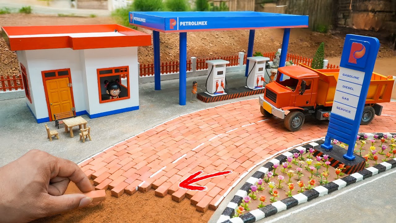 diy tractor mini petrol pump making bricks road construction science project | @MinMinTractor