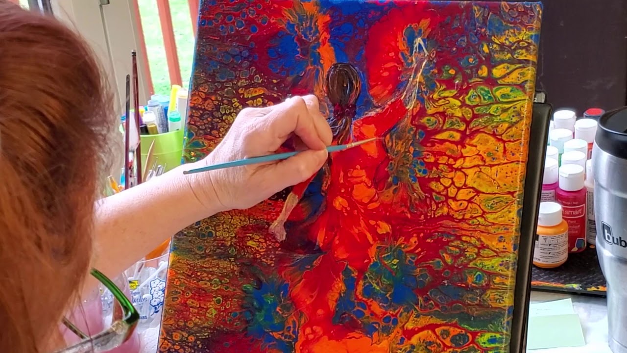 Flamenco Dancer Painting over Acrylic Pour and Swipe, Time Lapse with Description and Spanish Guitar