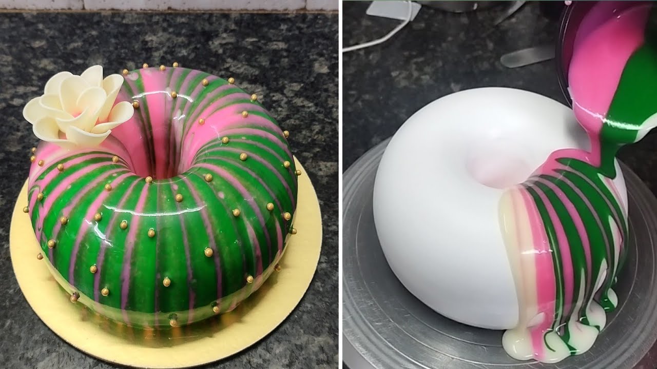Green Mirror Glaze Cake Ideas |Donut Mirror Glaze Cake |Easy Trick Mirror Glaze pineapple Cake