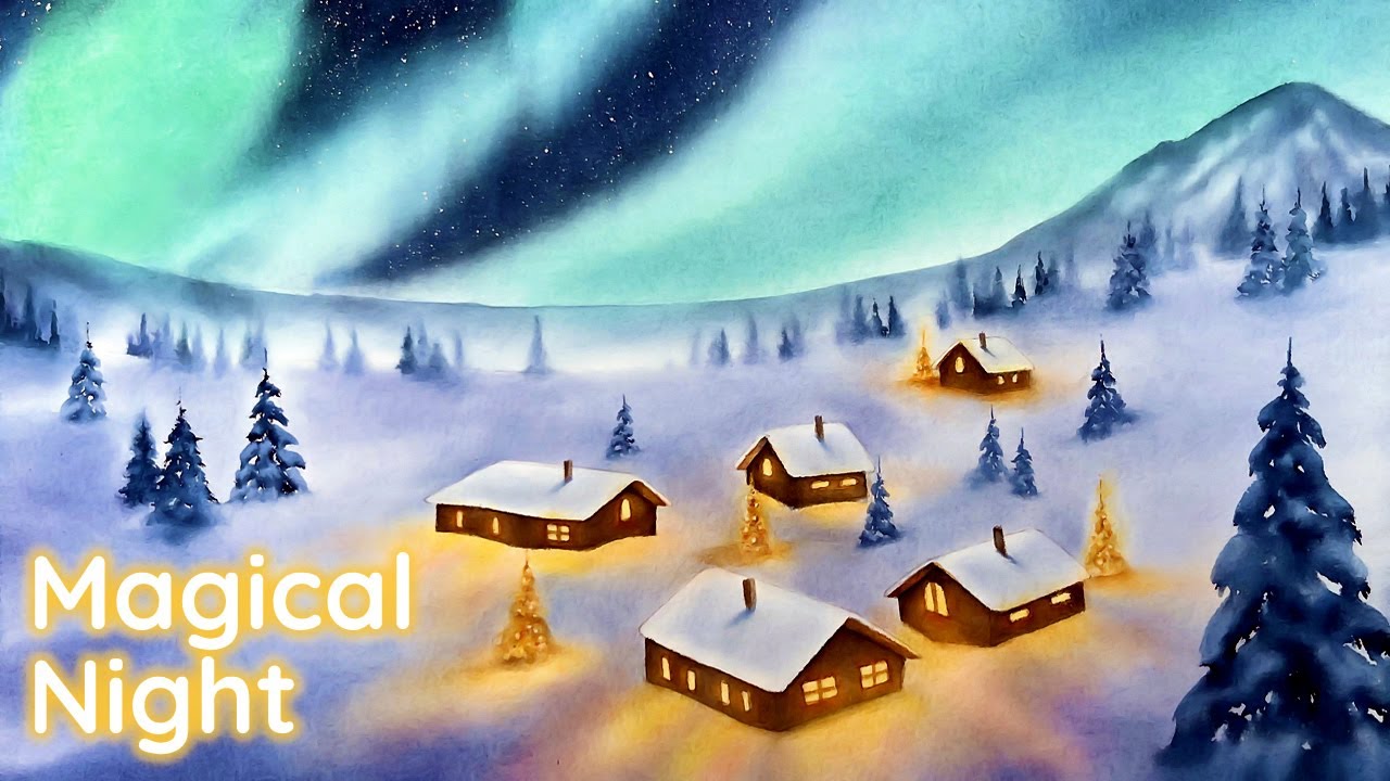 Painting a Magical Winter Village in Watercolor | Cozy Night Atmosphere