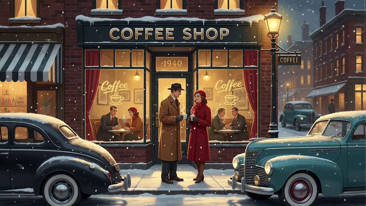 Nostalgic 1940s and 1950s Vintage Music Playing in Coffee Shop - Music From The 1940s and 1950s