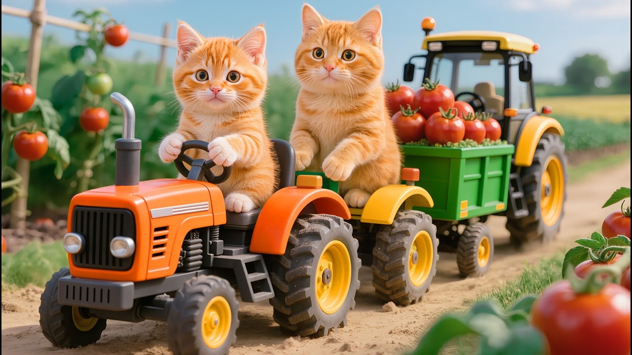 🐱🍅 Little Kitten’s First Farm Adventure! Harvesting Fresh Tomatoes with Mama Cat 💖