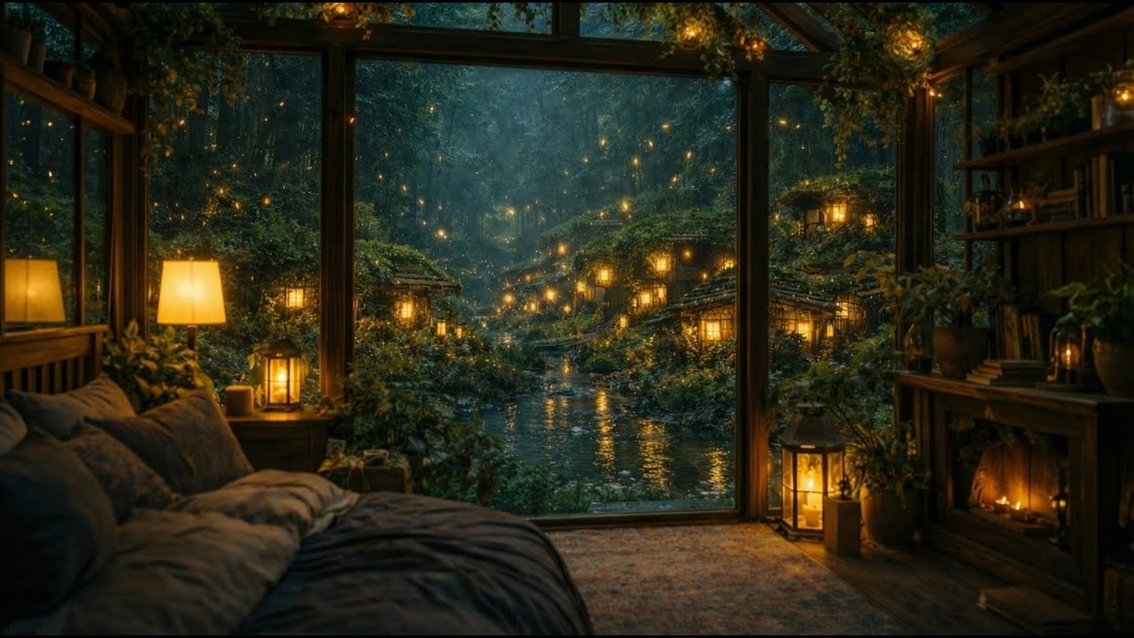 Deep Forest Cabin 🌲 Warm Fire & Cold Rain