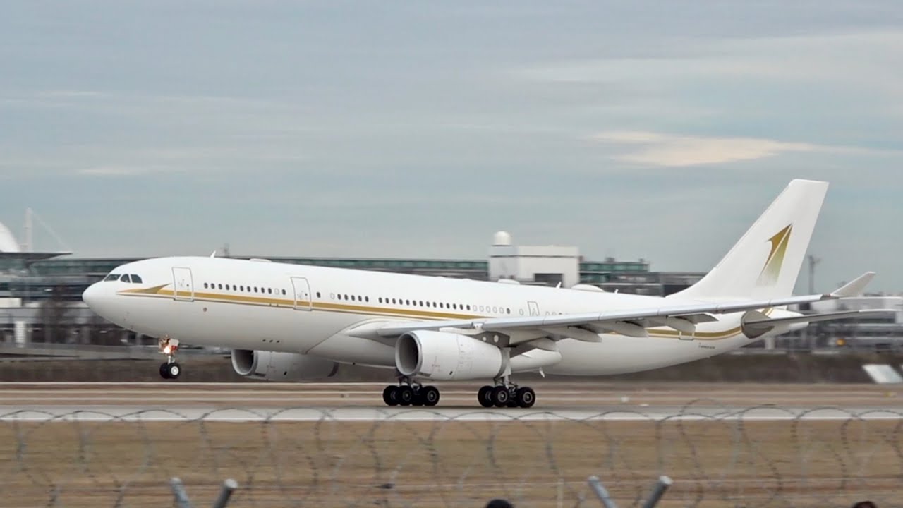 Sky Prime Aviation Services Airbus ACJ330-243 HZ-SKY2 departure at Munich Airport MUC EDDM