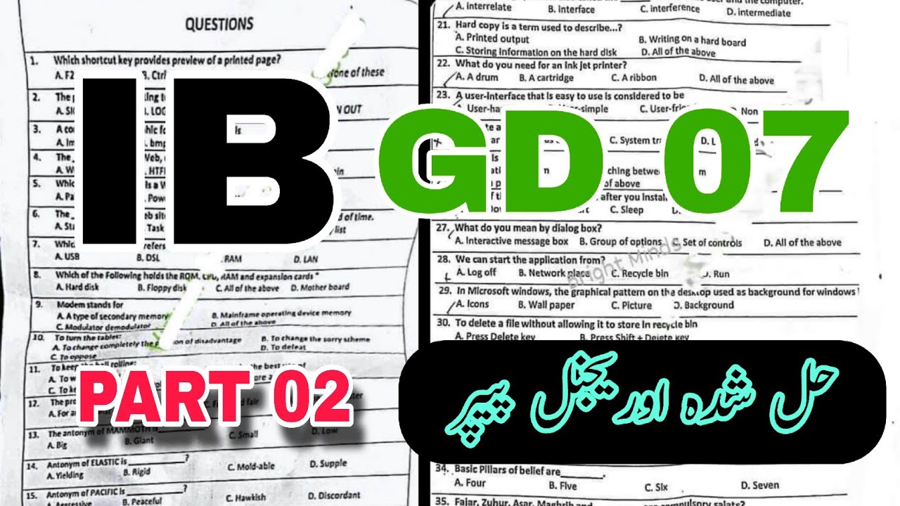 IB GD 07 Past papers Part 02 mcqs | Intelligence Bureau test preparation 2024 |