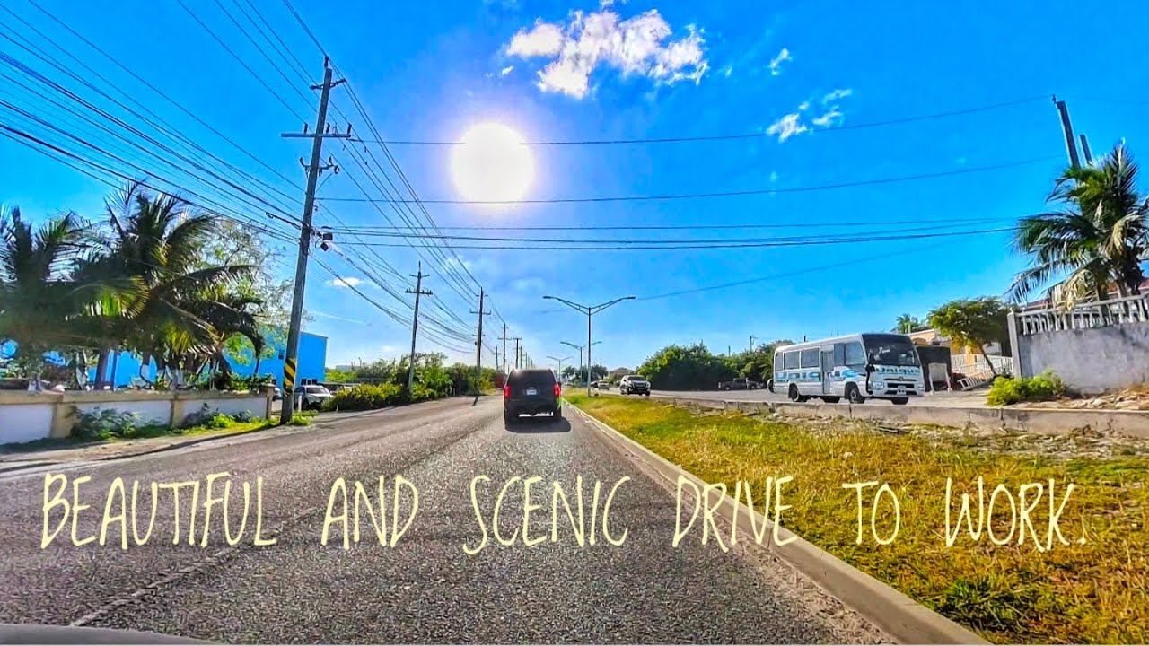 DRIVING IN THE BEAUTIFUL TURKS AND CAICOS ISLANDS, LEEWARD HIGHWAY TO TURTLE COVE. 