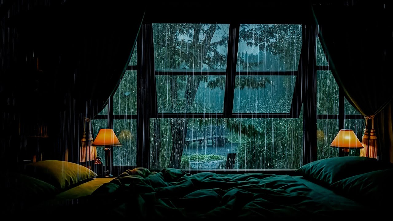Heavy Rain Falling on the Open Window | ASMR Forest Rain to Sleep & Cure Insomnia