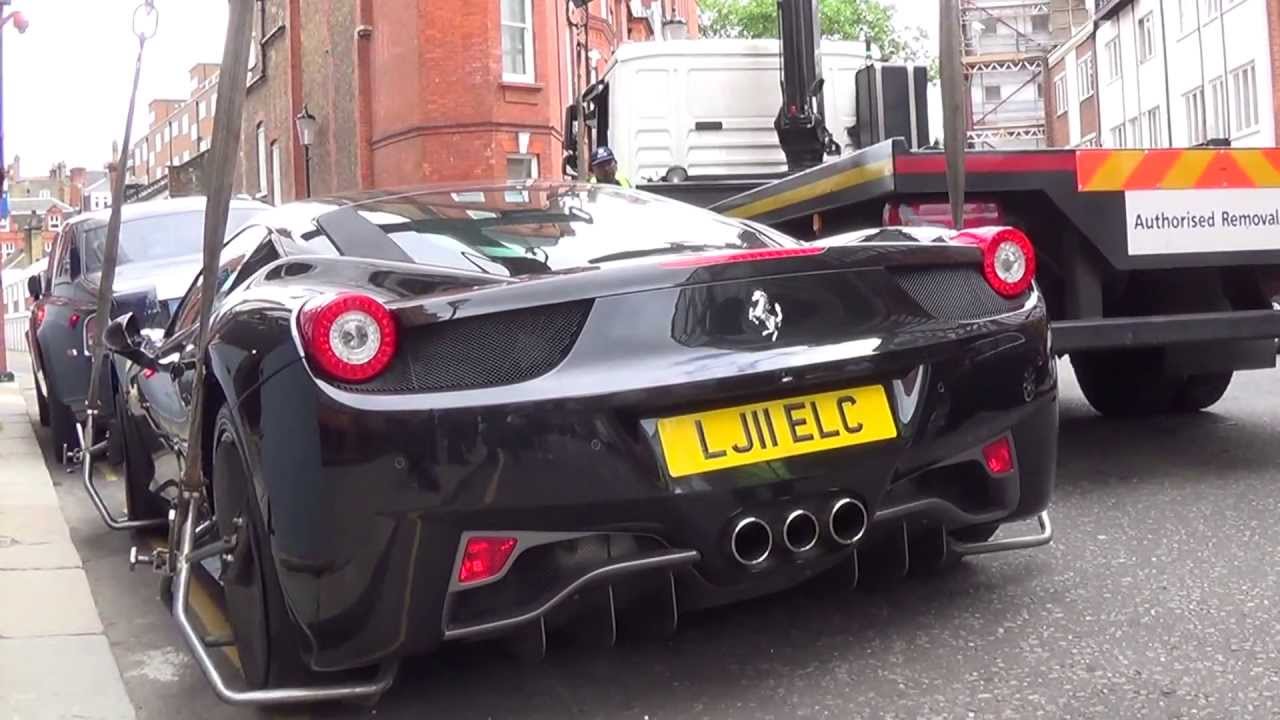 £150,000 Ferrari 458 gets towed in London!!